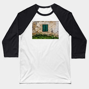 Green Shutter and Daffodils Baseball T-Shirt